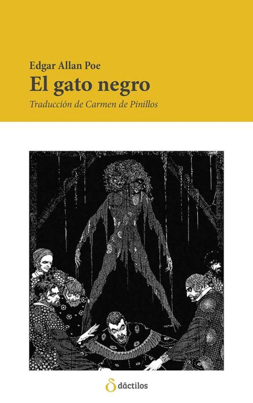 Cubierta color del libro El gato negro con una ilustración en blanco y negro